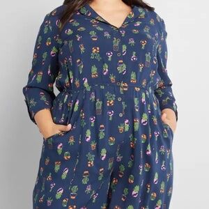 Modcloth Navy Blue Cactus Print Romper Size Large